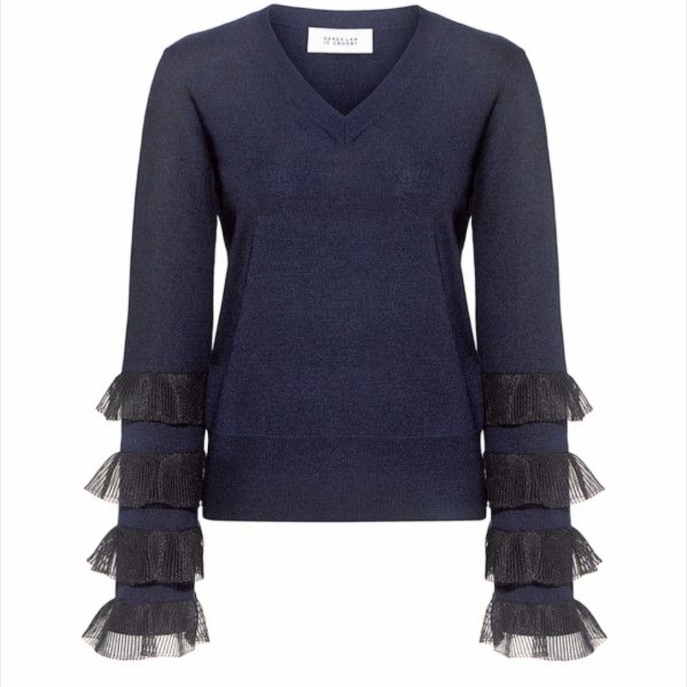 Derek Lam 10 Crosby wool blend blue frill sleeve knit sweater